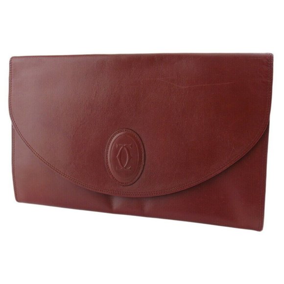 Cartier Clutch Bag Mastline Bordeaux Leather Auth Used T19324